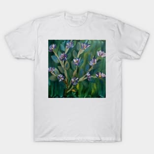 Some abstract flowers growing on a branch in some or my favorite colors and metallic paint T-Shirt